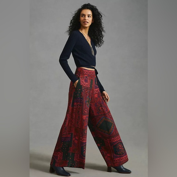 New Farm Rio x Anthropologie Wide Leg Printed Resort Pants Trousers sz S - Picture 2 of 12